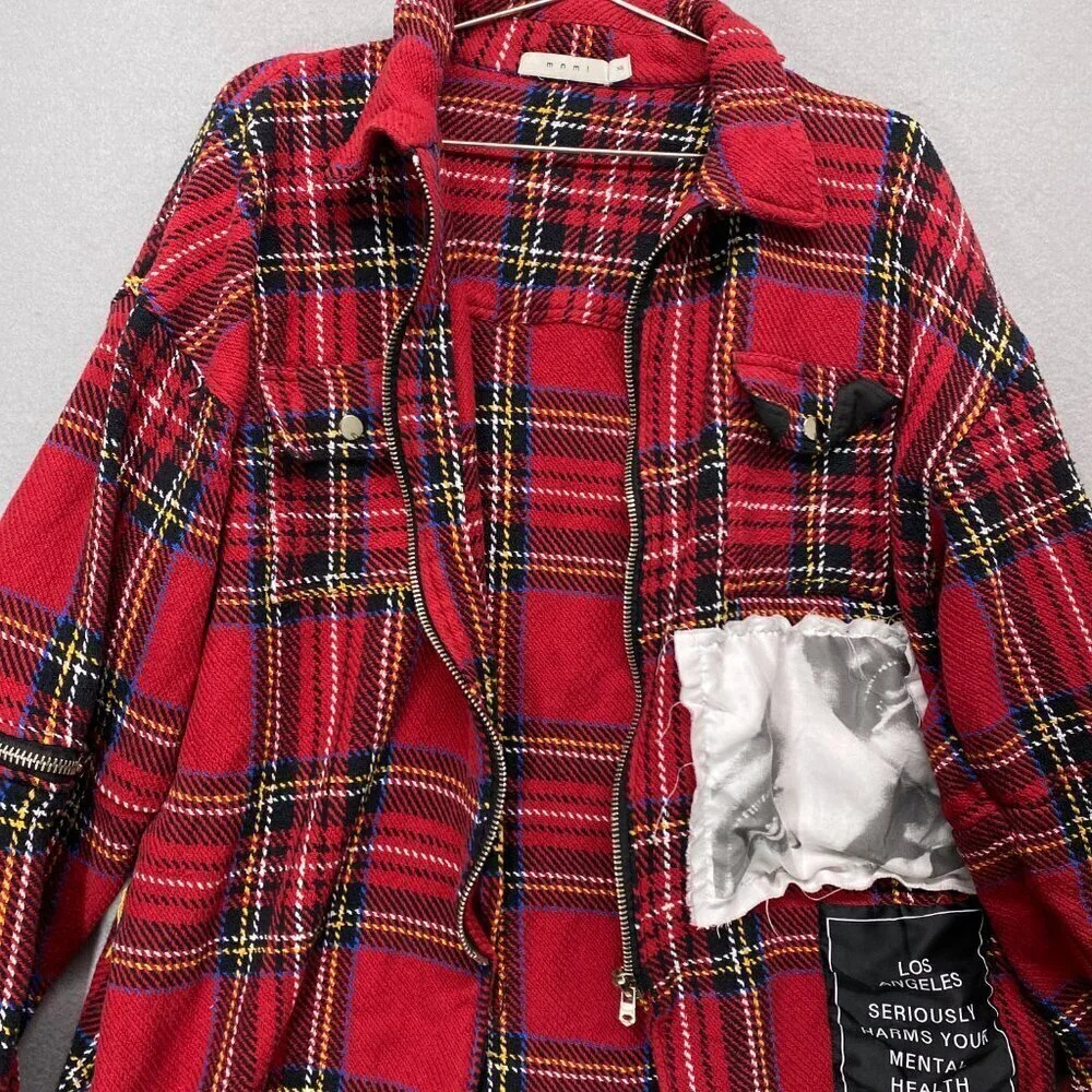 mnml Jacket Womens Large Red Plaid Shacket Punk Goth Zippers